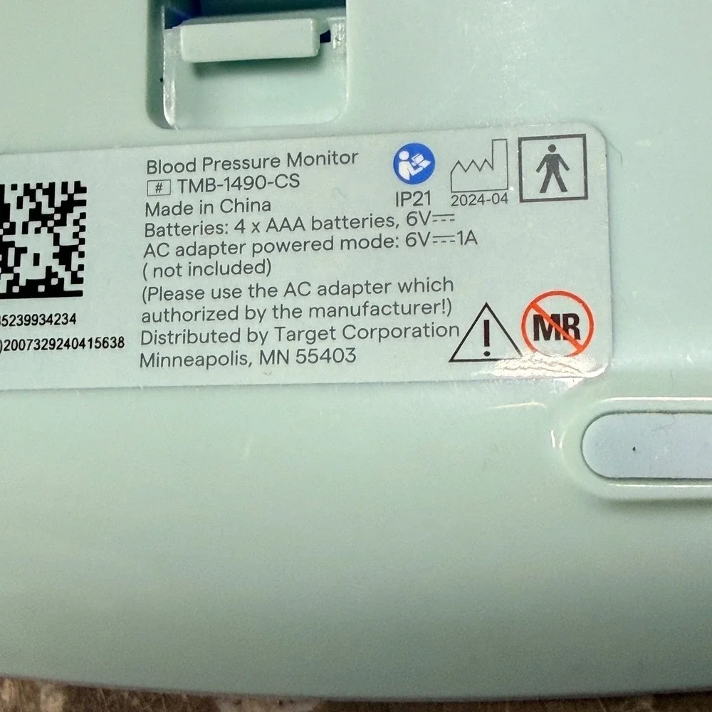 Up & Up Blood Pressure Monitor Mint TMB-1490-CS Digital Upper Arm Cuff‎